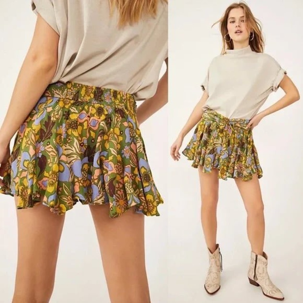 Free People Women XS Ellie Mini Skort Ivy Combo Boho Skirt Forest Fairy Festival